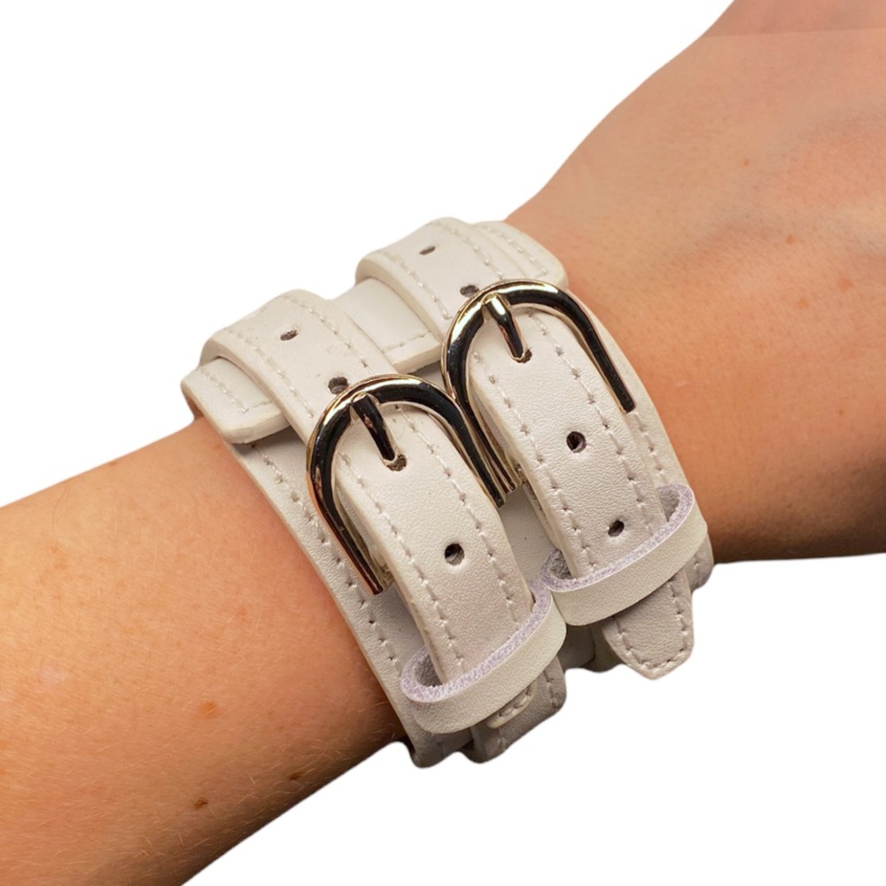 White Moto Cuff  Leather Mens Bracelet Women’s Buckle Adjustable Jewelry Biker